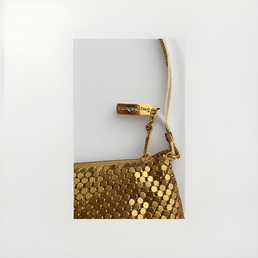VTG Whiting and Davis Gold Mesh Evening Bag Diamonte Clasp c 1876 - Picture 2 of 3